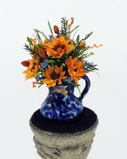 12th Scale Dollshouse Miniature Sunflower & Cornflowers in Jug (image for) 12th Scale Dollshouse Miniature Sunflower & Cornflowers in Jug